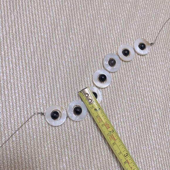 JADE in mother of Pearl shell necklace w hematite beads Sterling Handmade - Picture 5 of 6